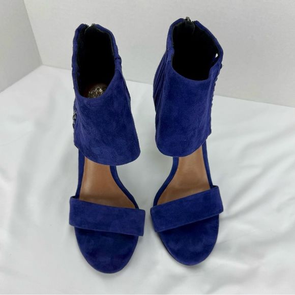 Vince Camuto Freya Open-Toe Heels Size 7 Blue Ankle Cuff Silver Chain Details - Picture 2 of 12